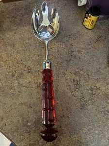 Shannon Crystal & Stainless Serving Fork By Godinger Cranberry Red - Picture 1 of 5