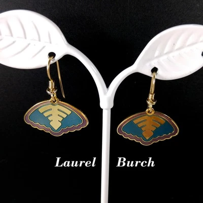 Vintage Laurel Burch Teal & Purple Enamel Drop Earrings, Gold Plated - Image 1 of 4