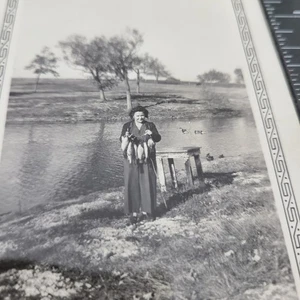 Photo Kansas Midwestern Woman Holding Fish Stringer Catch Photograph 1940s - Picture 1 of 3