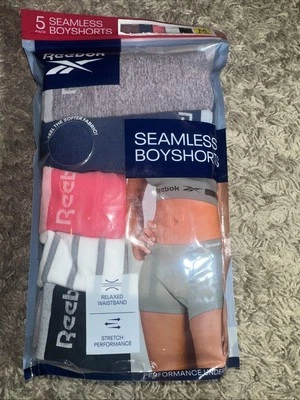 NEW Women's Reebok 5 Pack Seamless Boyshorts Medium White Pink Black Underwear - Image 1 of 4