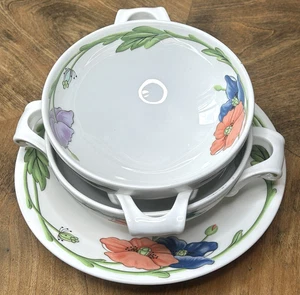 AMAPOLA 4 PC Set 2 Soup Bowls & 2 Saucers Villeroy & Boch Germany Poppies Poppy - Picture 1 of 8