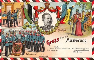 POSTCARD MILITARY GERMAN  KAISER GRUSS VON DER MUSTERUNG   MILITARY THEME - Picture 1 of 2