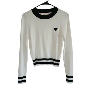 Suéter para mujer Lizette Collection grande blanco negro corazón preppy caprichoso - Imagen 1 de 4