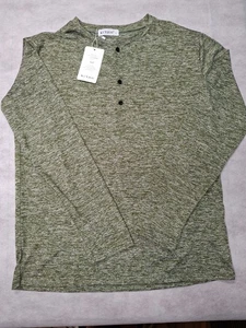 KUYIGO Mens HENLEY Long Sleeve Casual Polyester Spandex PULLOVER Shirt- Large - Picture 1 of 12