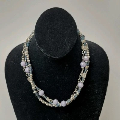 Collar Premier Designs Triple Hilo Tono Plata Cristales Cuentas De Colección  Foto 1 de 4