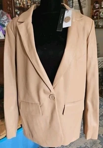 Tahari NWT Faux Leather Toffee Color Jacket Soft Stretch Large - Picture 1 of 8