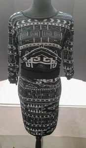 Derek heart party dress size L stretch black and silver two piece crop - Picture 1 of 8