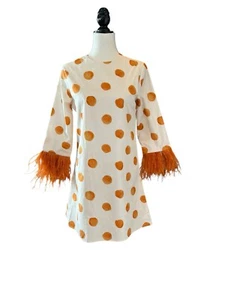 NWT Kathleen Maeve Eva Feather Dress Orange Dot Size Medium - Picture 1 of 13