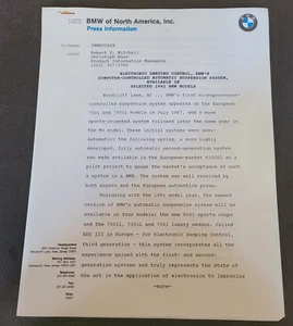 BMW 1991 Models Electronic Damping Control Dealer Information Press Release - Imagen 1 de 4