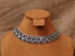 Vintage Mexican Turquoise Sterling Silver Link Collar Necklace - Picture 1 of 4