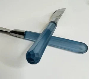 Edelstahl klar blau Griff (4) Messer, (5) Löffel & (5) Gabeln Retro - Bild 1 von 17
