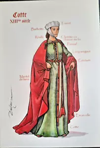 Postcard - Medieval French Costume 2 Cotte - Unused - Picture 1 of 2