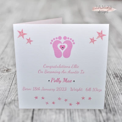 J.A.M. 23 DESIGNS Personalised Congratulations New Auntie Uncle Baby Girl Boy Birth Card