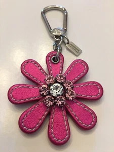 *COACH* Crystal Rhinestone Metallic Pink Flower Daisy Purse Charm Keyfob RARE!! - Picture 1 of 5