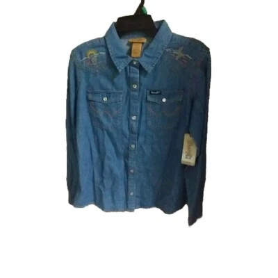 Wrangler Girl's Size XL Or XXL Western Denim Shirt, Snap Buttons, Cactus  - Image 1 of 4