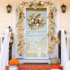 2 PCS Fall Leaf Garland, Thanksgiving/ Halloween Decor, Artificial Maple Leaves - Picture 1 of 12