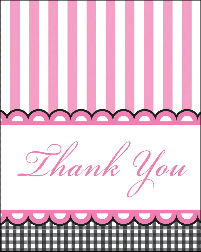 Pink Thank You Baby Shower Thank You Cards Baby Girl Striped Pink Black 8ct - Image 1 of 1