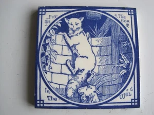 ORIGINAL ANTIQUE MINTONS 6" AESOP'S FABLES TILE - FOX & GOAT IN THE WELL C1872 - Picture 1 of 2