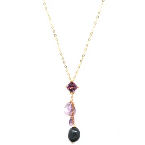 925 Sterling Silver 10 x 12 mm. magenta Pearl & Purple Amethyst Necklace 17.5" - Picture 1 of 5
