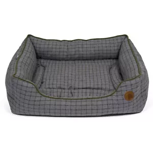 Cesta a cuadros verde cuadrada musgo cama para mascotas cachorro perro con cojín extraíble cara de mascota - Imagen 1 de 16
