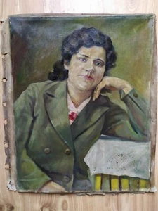 RARE Vintage Oil Painting Soviet USSR Socialist realism Woman art Girl  - Picture 1 of 12