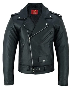 Chaqueta de cuero para hombre Brando chaqueta de motociclista negra de cuero de vaca Marlon - Imagen 1 de 9