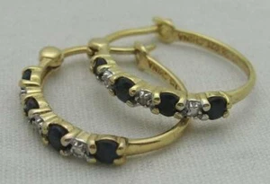 GORGEOUS ESTATE BLACK SPINEL & DIAMOND STERLING SILVER VERMEIL HUGGIE EARRINGS - Bild 1 von 7