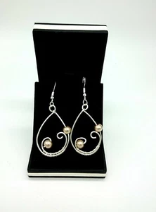 Handmade Wire Wrapped Earrings, 925 sterling silve, freshwater pearls, dangle - Picture 1 of 5