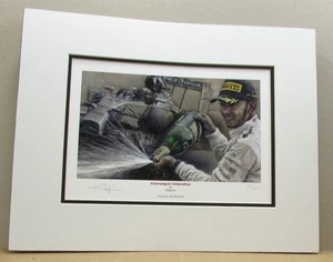 Lewis Hamilton Champagne Celebration Limited Edition Mntd Print by Stephen Doig - Picture 1 of 1