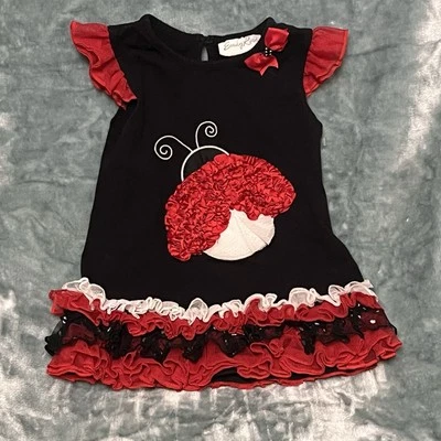 Emily Rose Girls Lady Bug Black Red Polka Dot Ruffled Dress Size 2T (K158) - Image 1 of 4