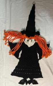 Vintage Macrame Red Haired Witch Halloween Wall Decoration Door Decor 36" Tall~A - Picture 1 of 6