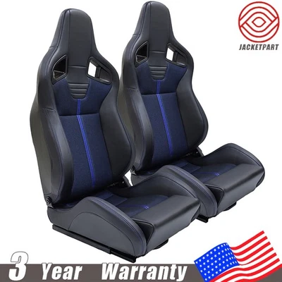 2pcs Racing Bucket Seats for Suzuki Black & Blue Vinyl Reclining  Racing Seats - Image 1 of 4
