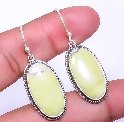 Yellow Serpentine 925 Sterling Silver Bali Earring 1.76" E7940-19 - Image 1 of 4