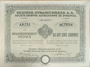 BON-503 AUSTRIA 1923 BOND 17200k DYNAMOS FACTORY. - Picture 1 of 3