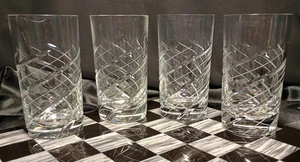 4 Josef Riedel Luxury Crystal Spiral Cut Tumbler Tall Highball Glasses Set #1 - Picture 1 of 9