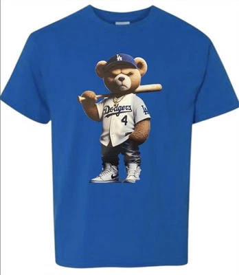 Camiseta juvenil unissex Bear Dodgers azul cinza branca ou preta - Imagem 1 de 4