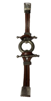 Vintage Equestrian Horse Bit Bracelet Brown Leather Silver Tone Unisex Boho West - Image 1 of 4