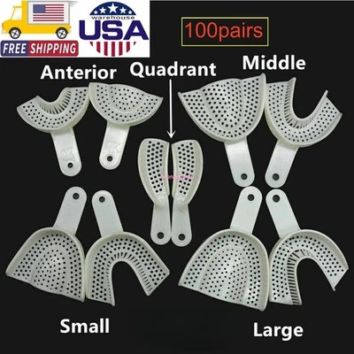 Bandeja de impresión de plástico dental 100 un. bandejas de dentadura desechables boca completa Foto 1 de 4