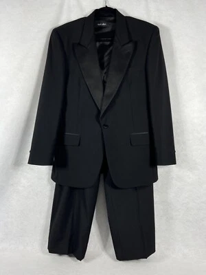 Neil Allyn 3PC Tuxedo Suit Men’s 40R Black 100% Wool Pants Adjustable Waist - Image 1 of 4