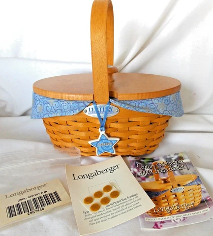 Longaberger 2000 Century Celebration CHEERS Basket Lid, Liner, insert, & tie on Cover