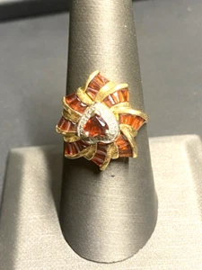 YELLOW GOLD GARNET AND DIAMOND RING SIZE 8.25 - Picture 1 of 8