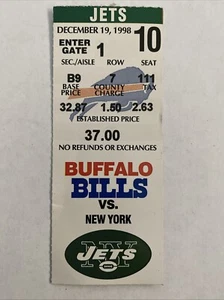 Boleto de fútbol americano de la NFL 1998 Buffalo Bills vs New York Jets raro de colección antiguo - Imagen 1 de 2