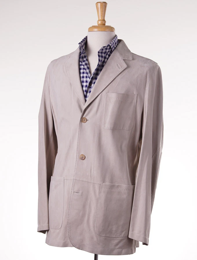 Chaqueta Blazer Kiton Napoli Natural Beige Piel de Cordero Gamuza Cuero L Nueva con Etiquetas Foto 1 de 4