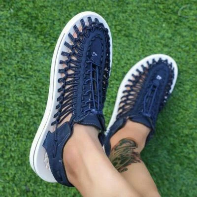 Мужские дышащие плетеные кожаные сандалии уличные летние туфли рыбака с закрытым носком - Изображение 1 из 4