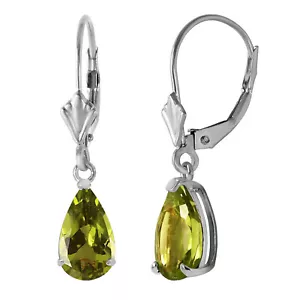 14K. SOLID GOLD LEVERBACK EARRING WITH PERIDOTS (White Gold) - Picture 1 of 5