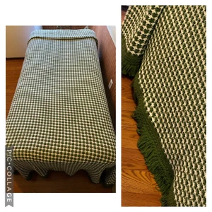 Fieldcrest Bedspread Vtg 1970s TWIN Mid Century 3D Checkered Fringe Green White - Picture 1 of 15