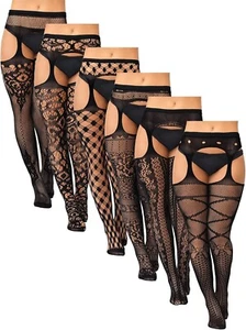 6 Pairs Women Plus Size Fishnet Thigh High Stockings Suspender Garter Belt Li... - Picture 1 of 6