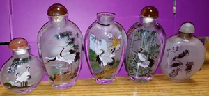 Japanese Oriental Vintage Scent Perfume /Snuff Bottles Reverse Hand Painted - Picture 1 of 2