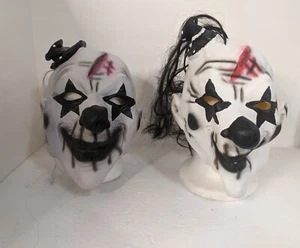 2 Halloween Killer Clown Masks W/ Mini Hat Lot Wicked Scary Circus Adult Teen - Picture 1 of 4