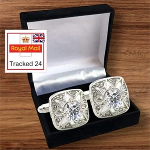 MENS PREMIUM Gemstone CUFF CUFFLINKS Wedding Gift Suit SET IN CUFFLINK BOX UK - Picture 1 of 6